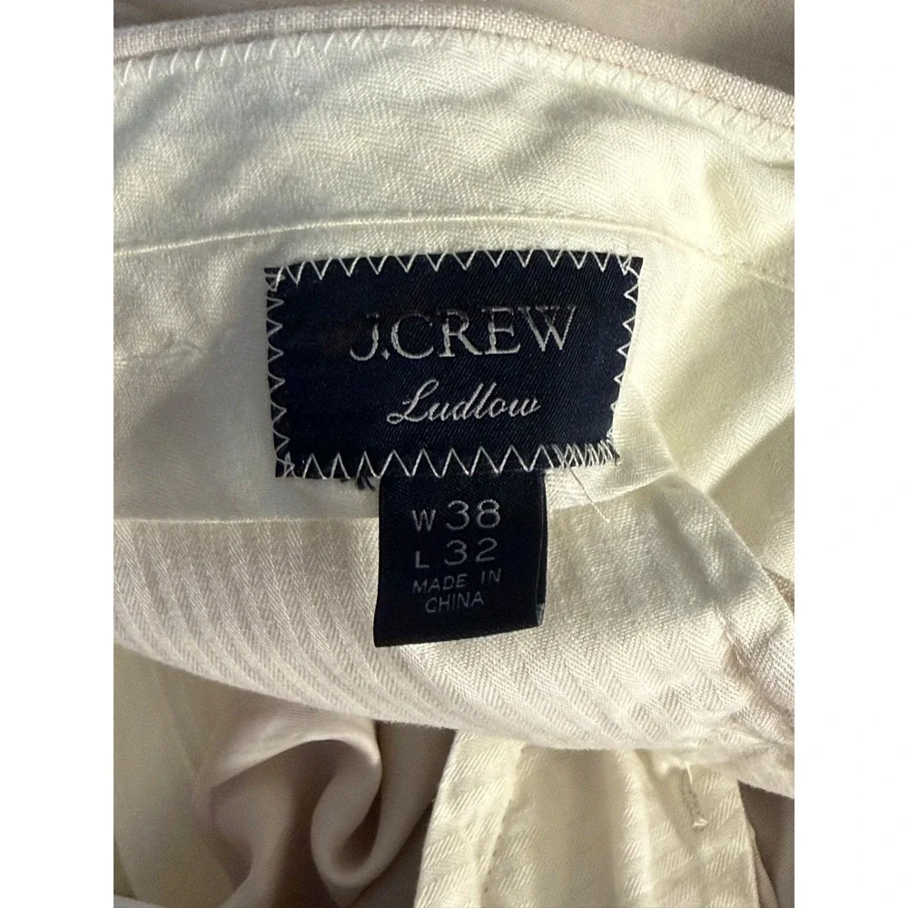 J.Crew Ludlow Mens Beige Cotton Linen Blend Suit Pants Trousers 38x32 Slim Fit